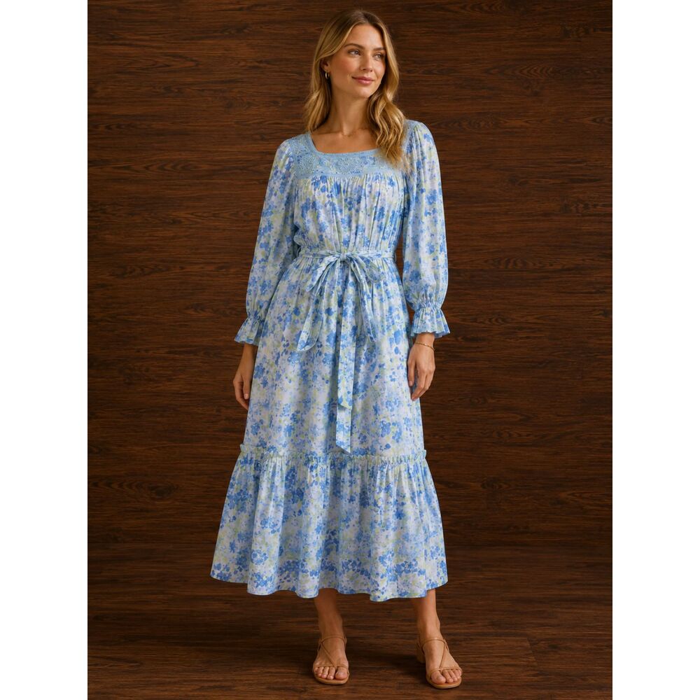 NWT Mi Golondrina Marta Azules Floral Specialty Maxi Dress Womens Size Small
